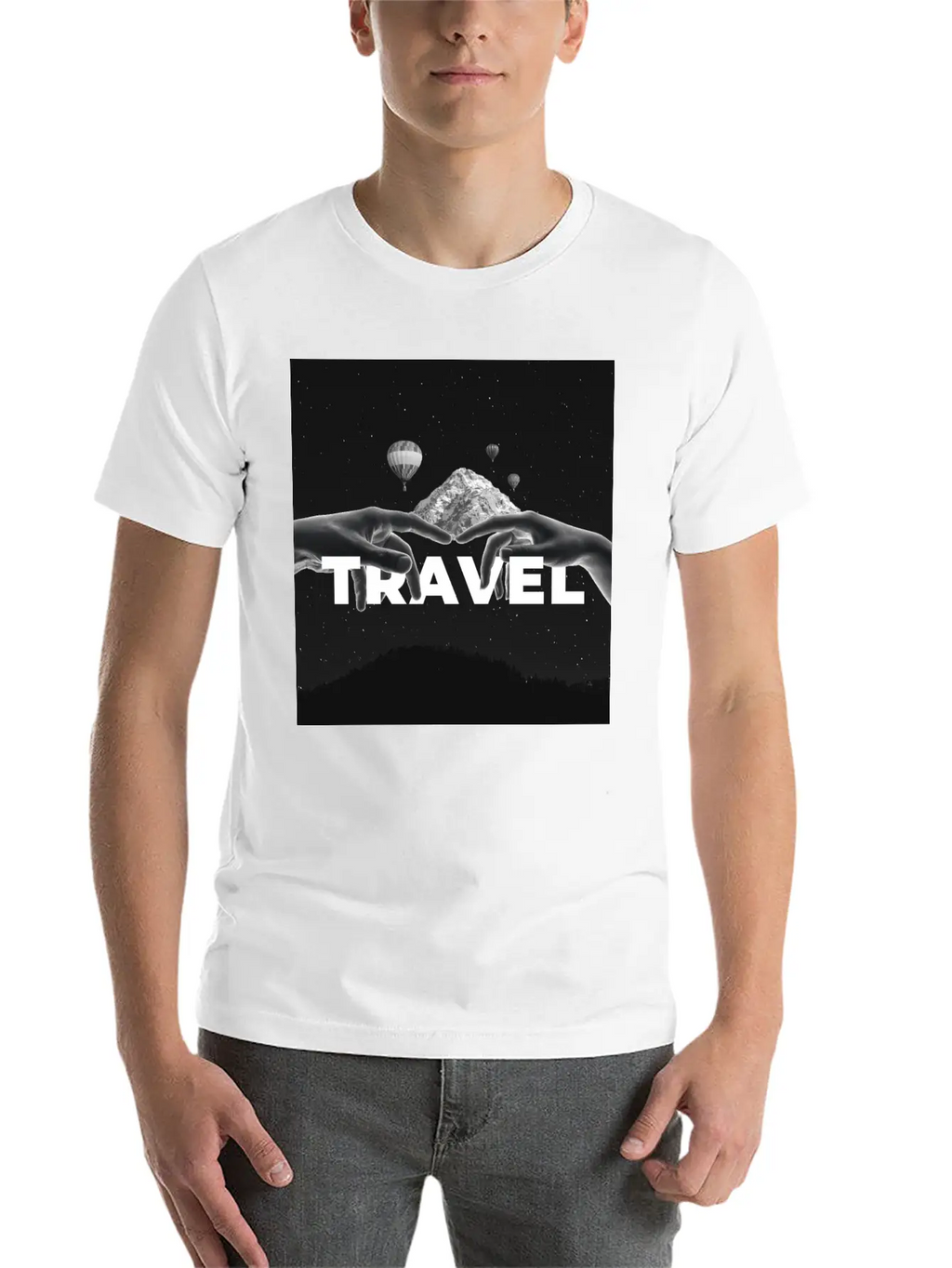 Travel, Mountains, Dream, Hands, Balloon, Starry S Stylish Everyday T-Shirt – Unisex Basic Cotton Tee