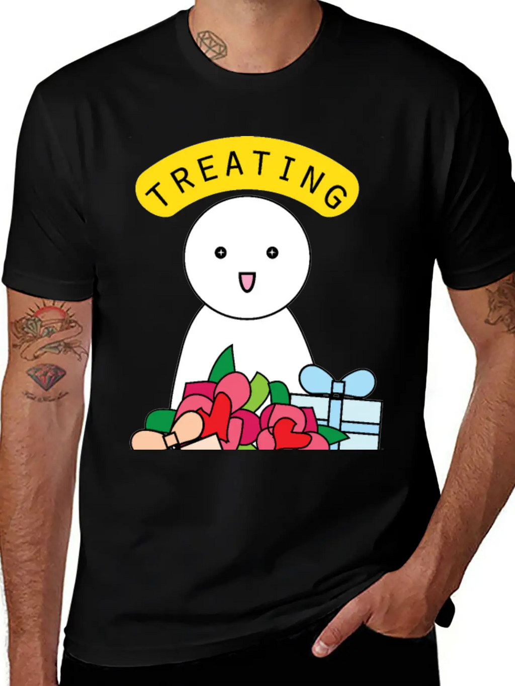 Treating My Self Cute Comic Character With Gifts Stylish Everyday T-Shirt – Unisex Basic Cotton Tee