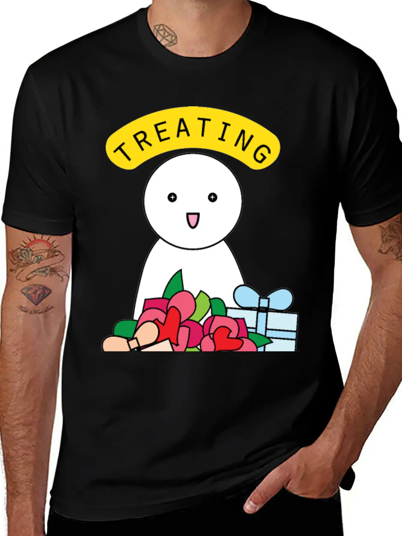 Treating My Self Cute Comic Character With Gifts Stylish Everyday T-Shirt – Unisex Basic Cotton Tee