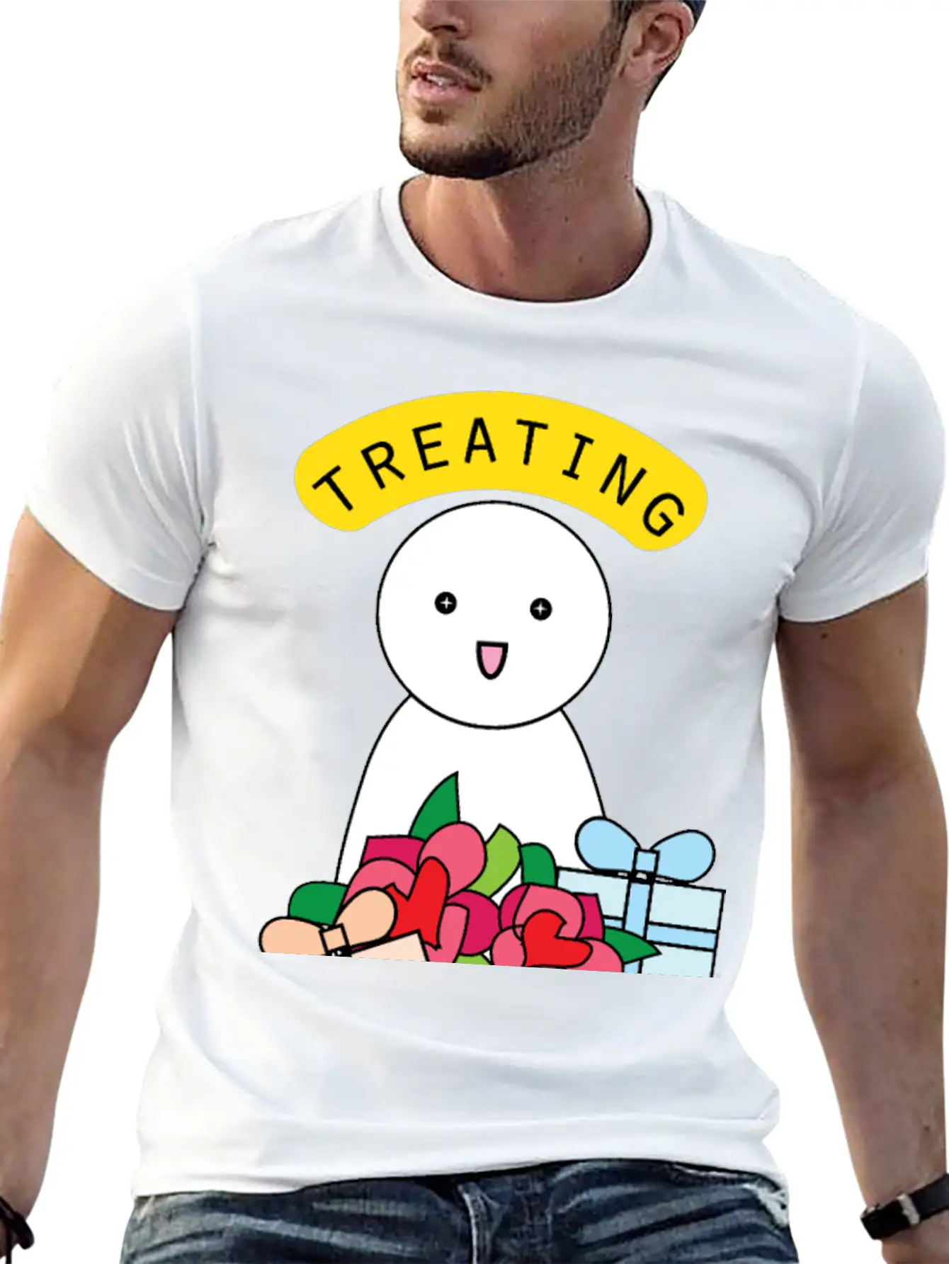 Treating My Self Cute Comic Character With Gifts Stylish Everyday T-Shirt – Unisex Basic Cotton Tee