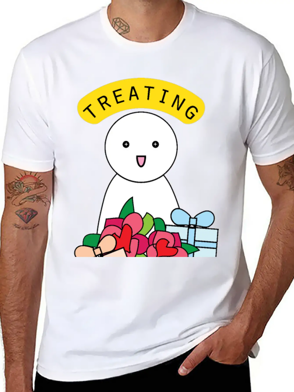 Treating My Self Cute Comic Character With Gifts Stylish Everyday T-Shirt – Unisex Basic Cotton Tee