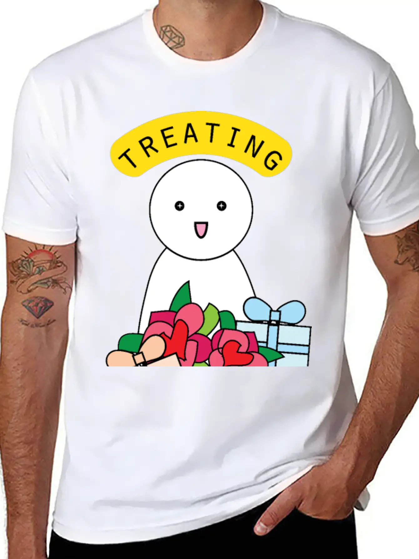 Treating My Self Cute Comic Character With Gifts Stylish Everyday T-Shirt – Unisex Basic Cotton Tee