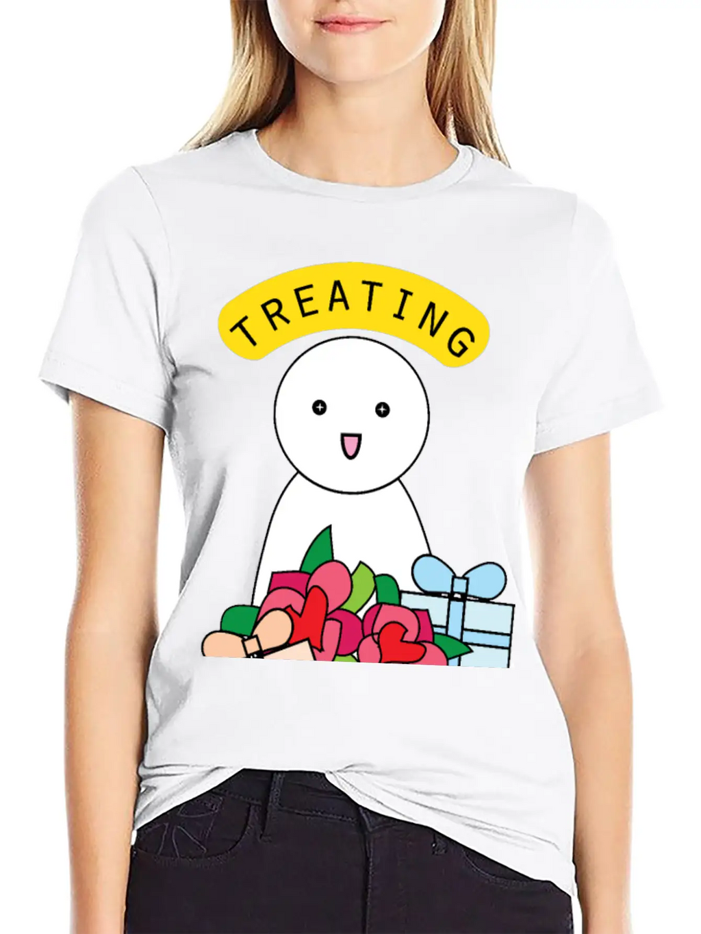 Treating My Self Cute Comic Character With Gifts Stylish Everyday T-Shirt – Unisex Basic Cotton Tee