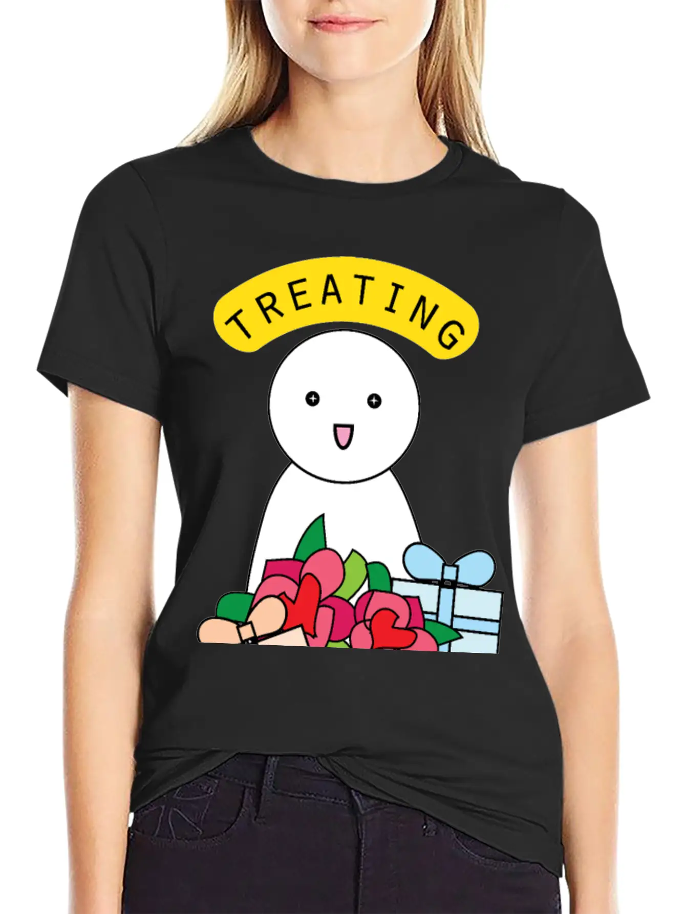 Treating My Self Cute Comic Character With Gifts Stylish Everyday T-Shirt – Unisex Basic Cotton Tee