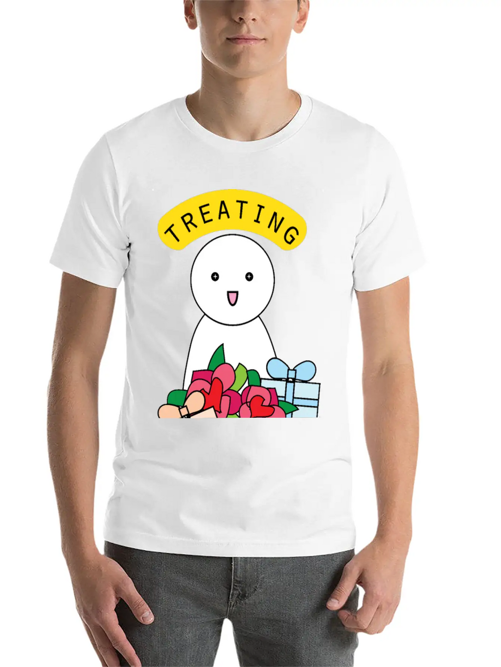 Treating My Self Cute Comic Character With Gifts Stylish Everyday T-Shirt – Unisex Basic Cotton Tee
