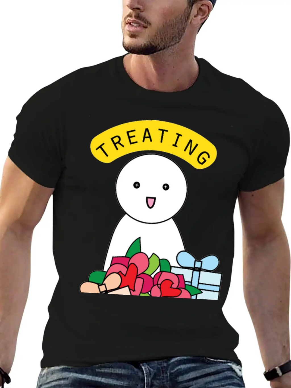 Treating My Self Cute Comic Character With Gifts Stylish Everyday T-Shirt – Unisex Basic Cotton Tee