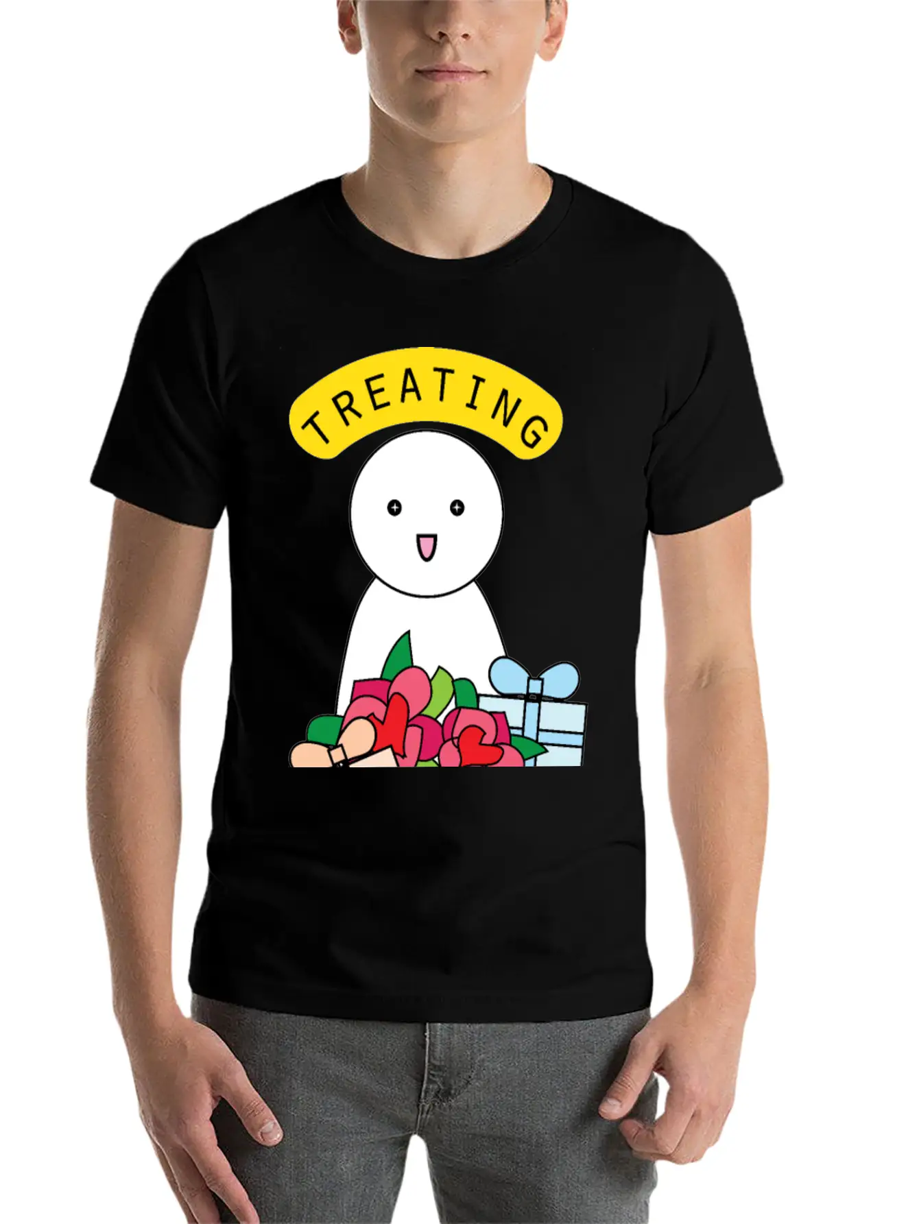 Treating My Self Cute Comic Character With Gifts Stylish Everyday T-Shirt – Unisex Basic Cotton Tee