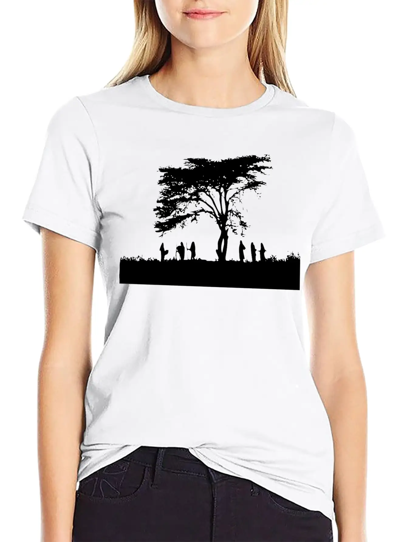 TREE AND PEOPLE SHADOW Breathable Soft Cotton T-Shirt – Timeless Casual Look