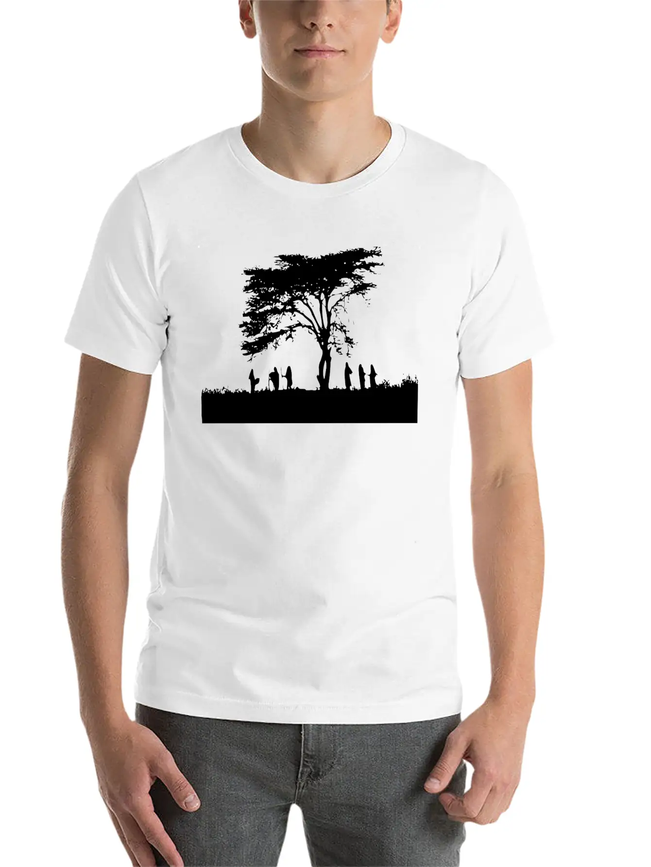 TREE AND PEOPLE SHADOW Breathable Soft Cotton T-Shirt – Timeless Casual Look