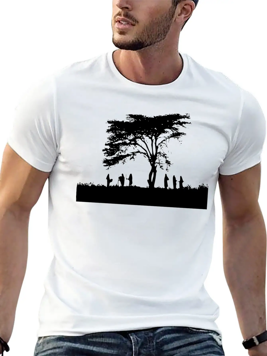 TREE AND PEOPLE SHADOW Breathable Soft Cotton T-Shirt – Timeless Casual Look