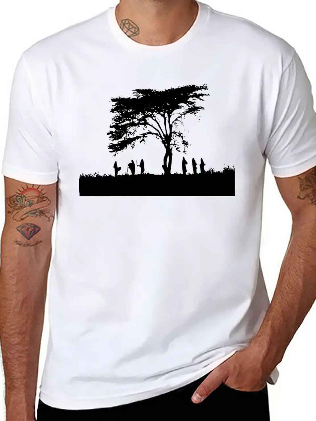 TREE AND PEOPLE SHADOW Breathable Soft Cotton T-Shirt – Timeless Casual Look