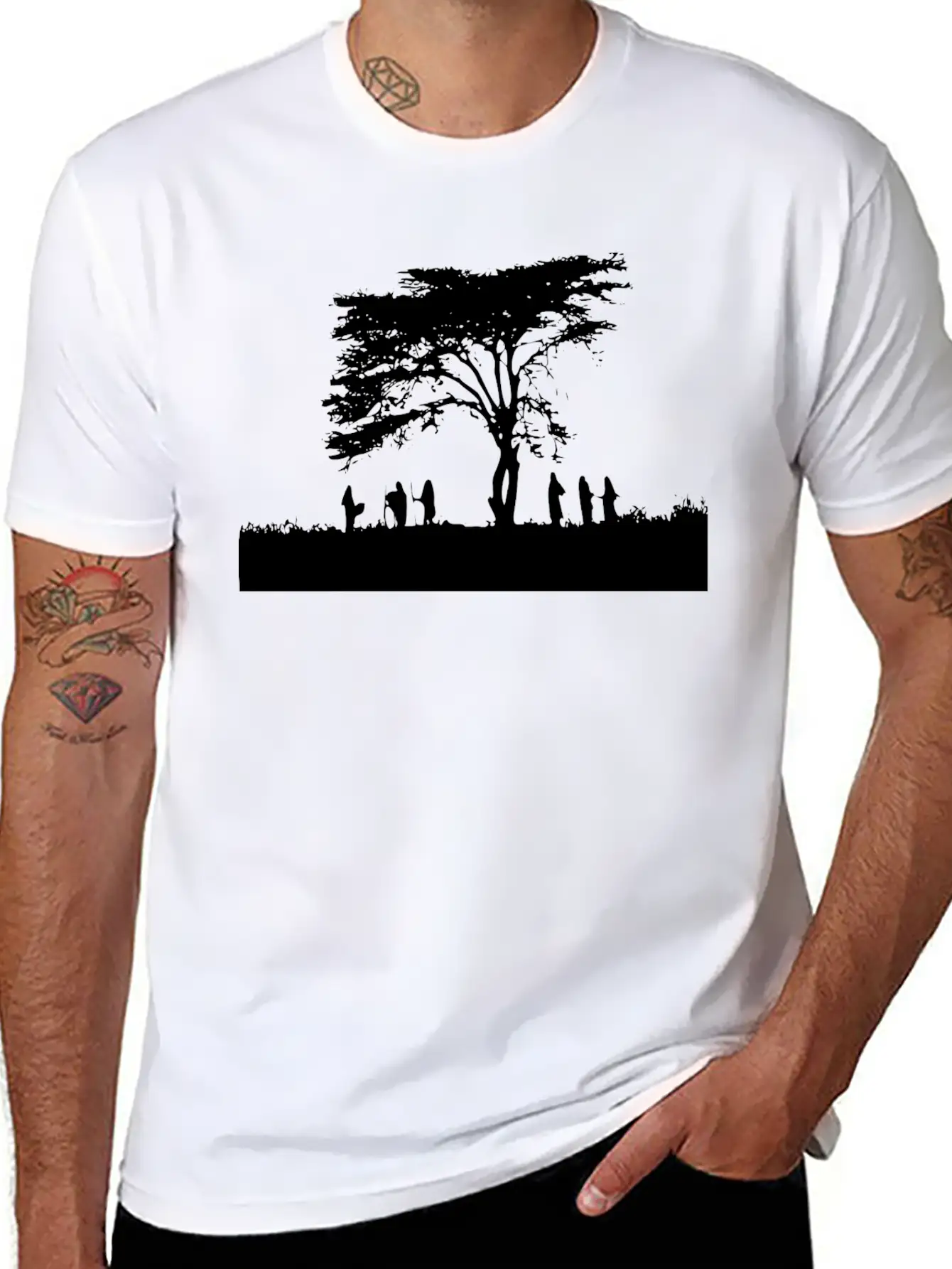 TREE AND PEOPLE SHADOW Breathable Soft Cotton T-Shirt – Timeless Casual Look