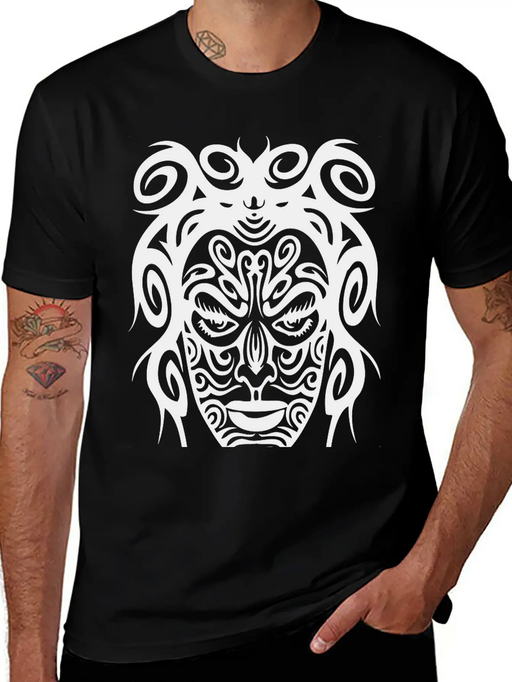 Tribal Face Basic Graphic T-Shirt – Daily Comfort In Soft Cotton