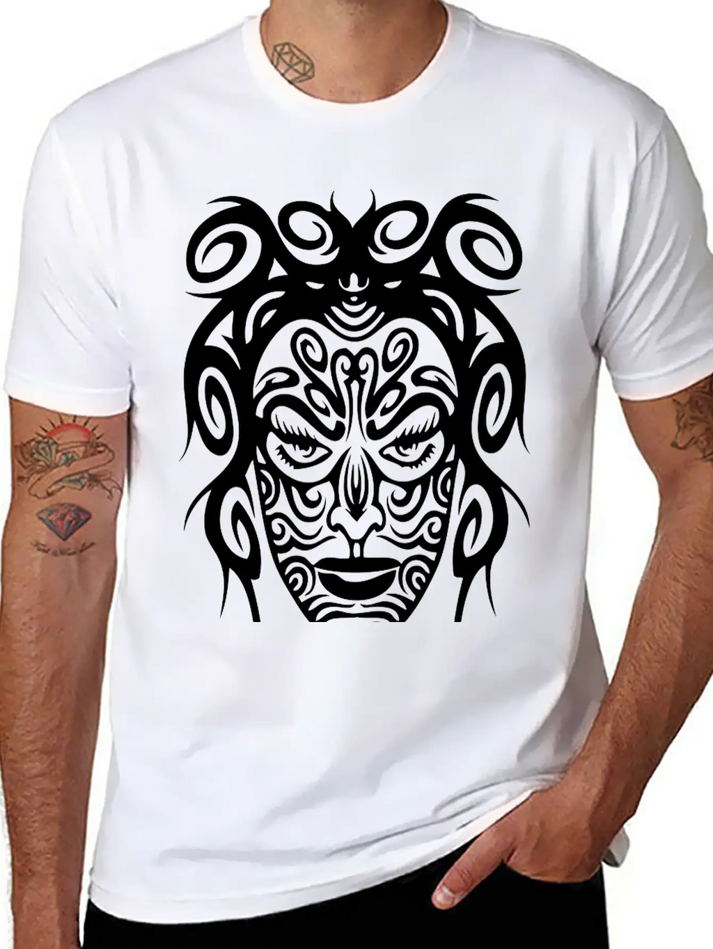 Tribal Face Basic Graphic T-Shirt – Daily Comfort In Soft Cotton