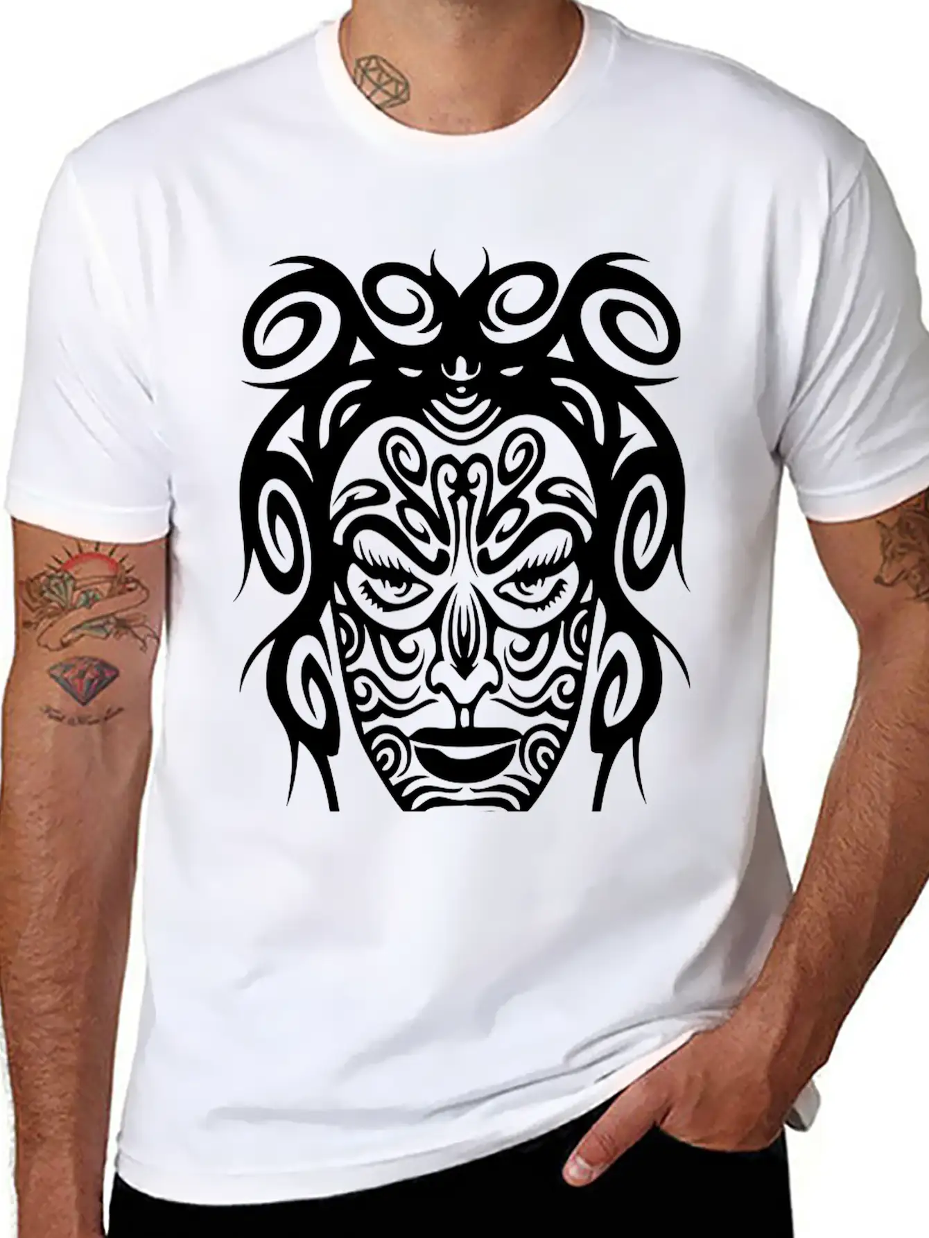 Tribal Face Basic Graphic T-Shirt – Daily Comfort In Soft Cotton