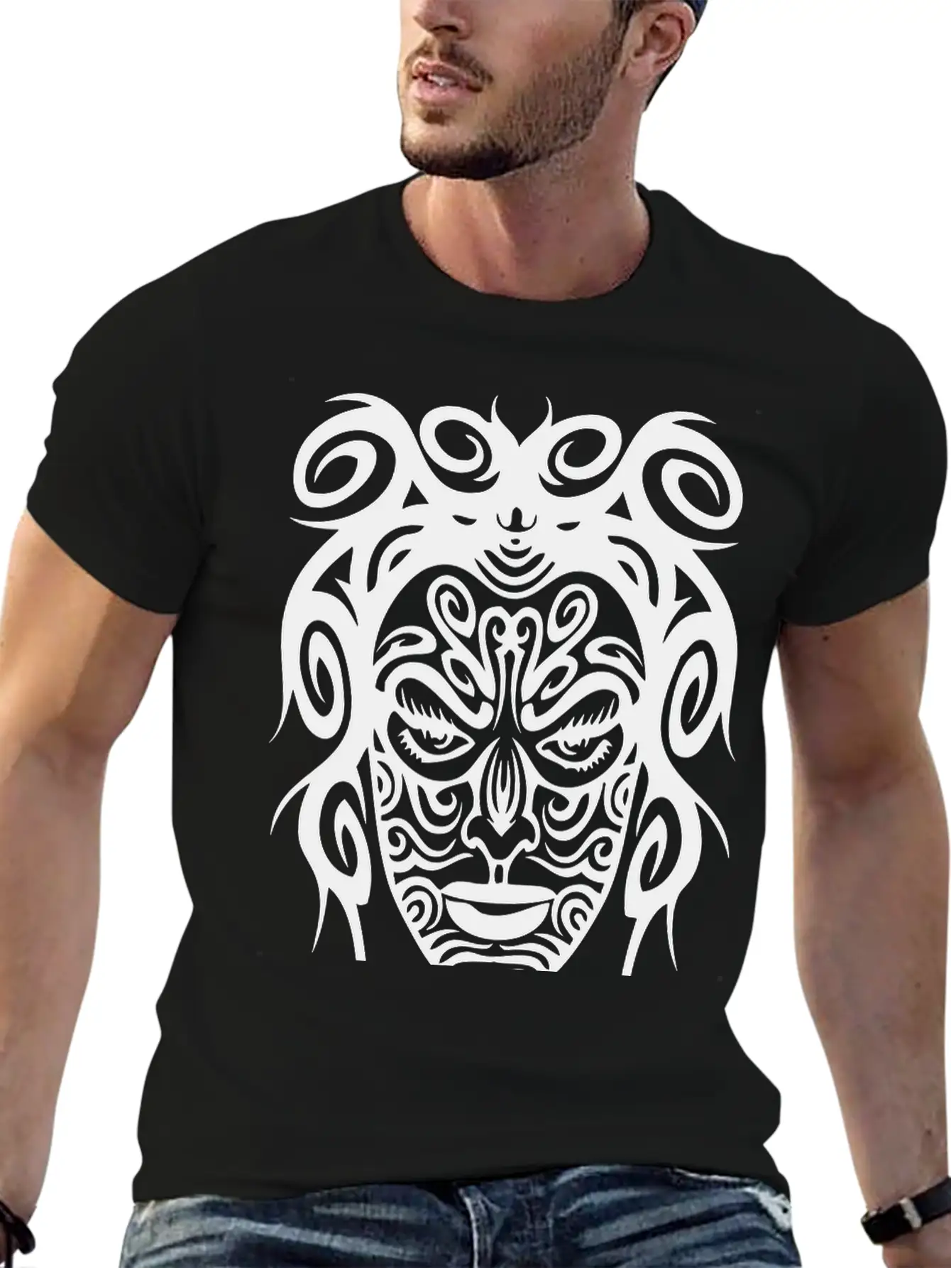 Tribal Face Basic Graphic T-Shirt – Daily Comfort In Soft Cotton