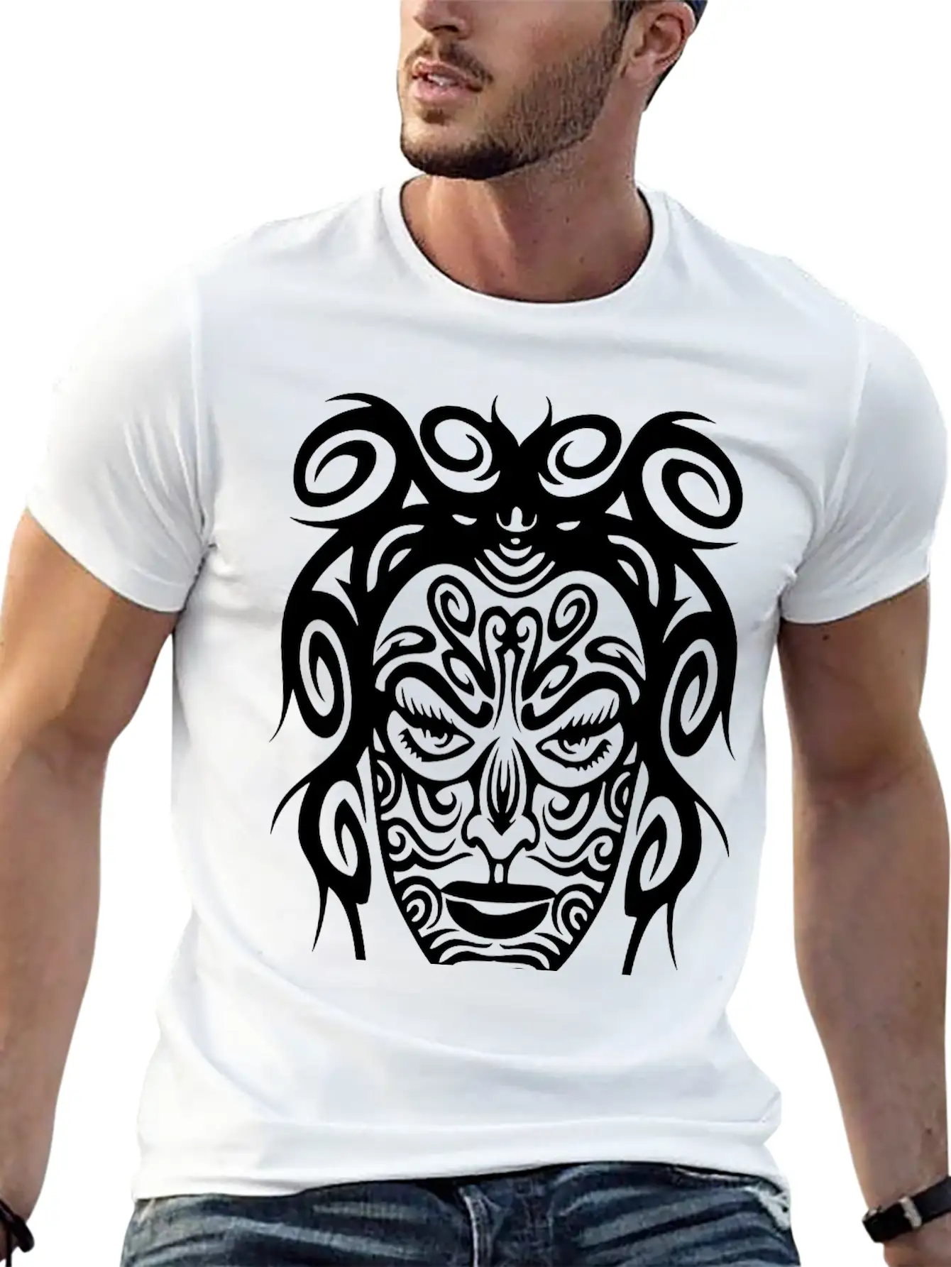 Tribal Face Basic Graphic T-Shirt – Daily Comfort In Soft Cotton