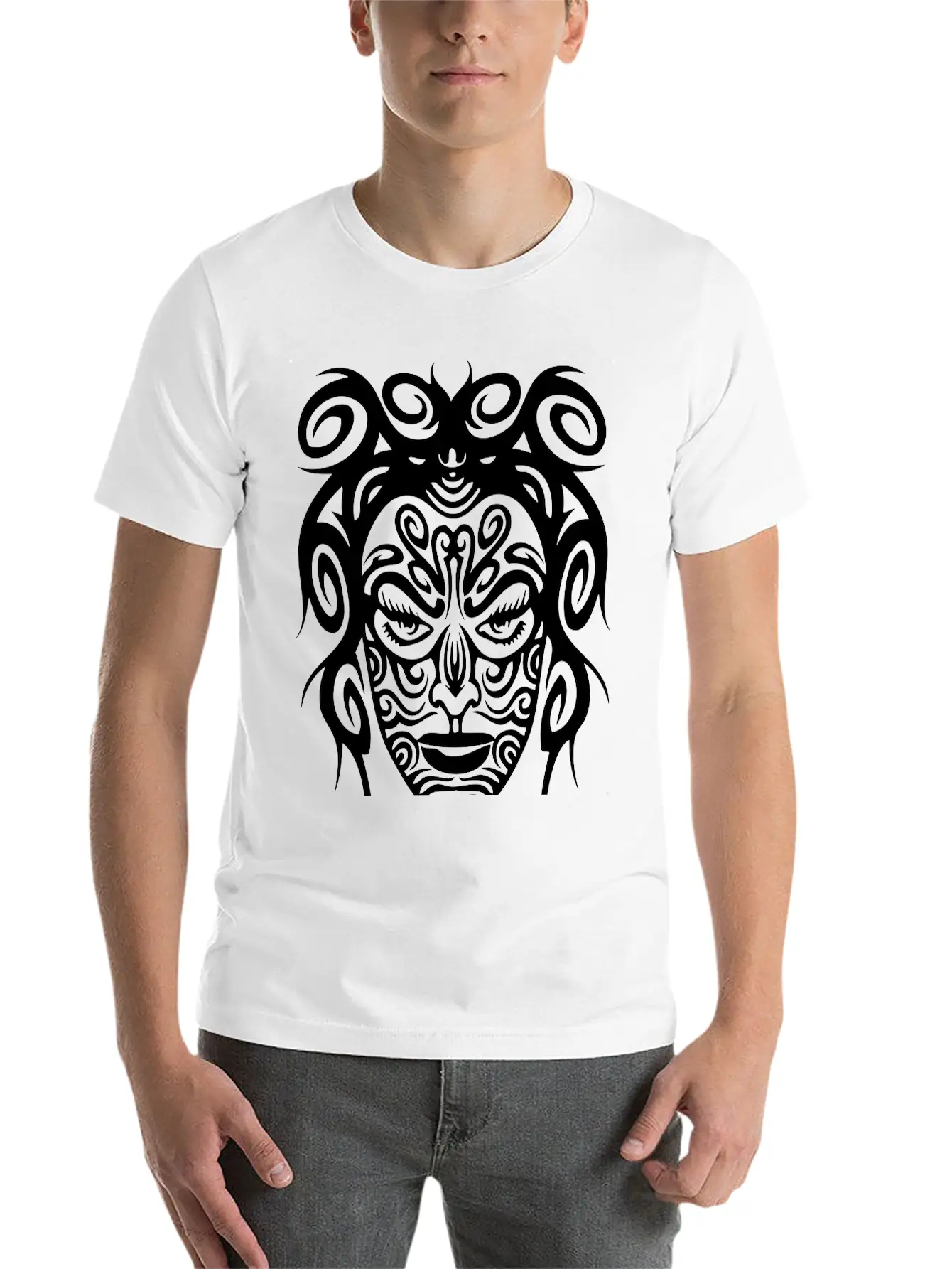 Tribal Face Basic Graphic T-Shirt – Daily Comfort In Soft Cotton