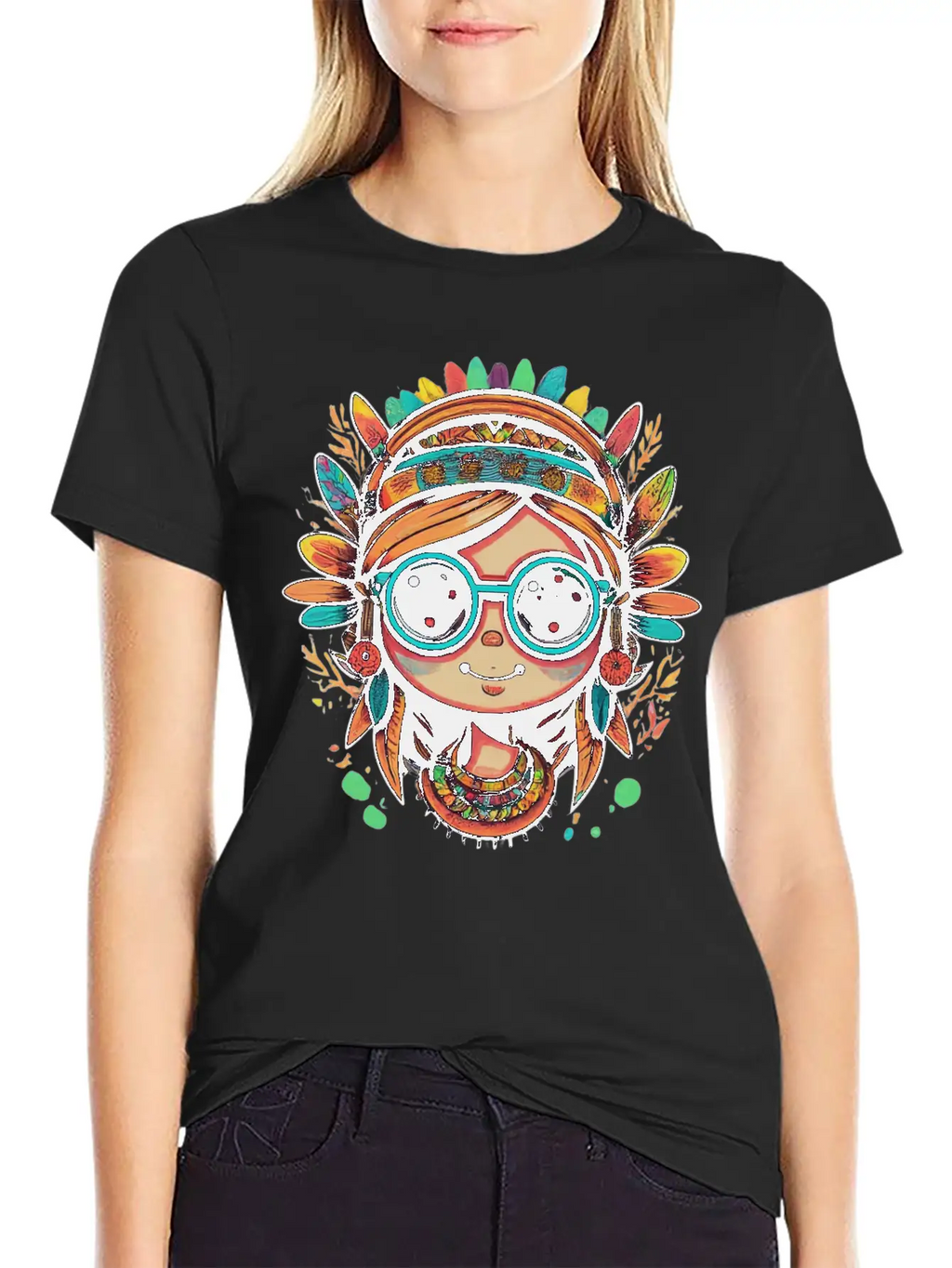 Tribal Girl Cartoon Unisex Casual T-Shirt – Clean Design For Daily Comfort