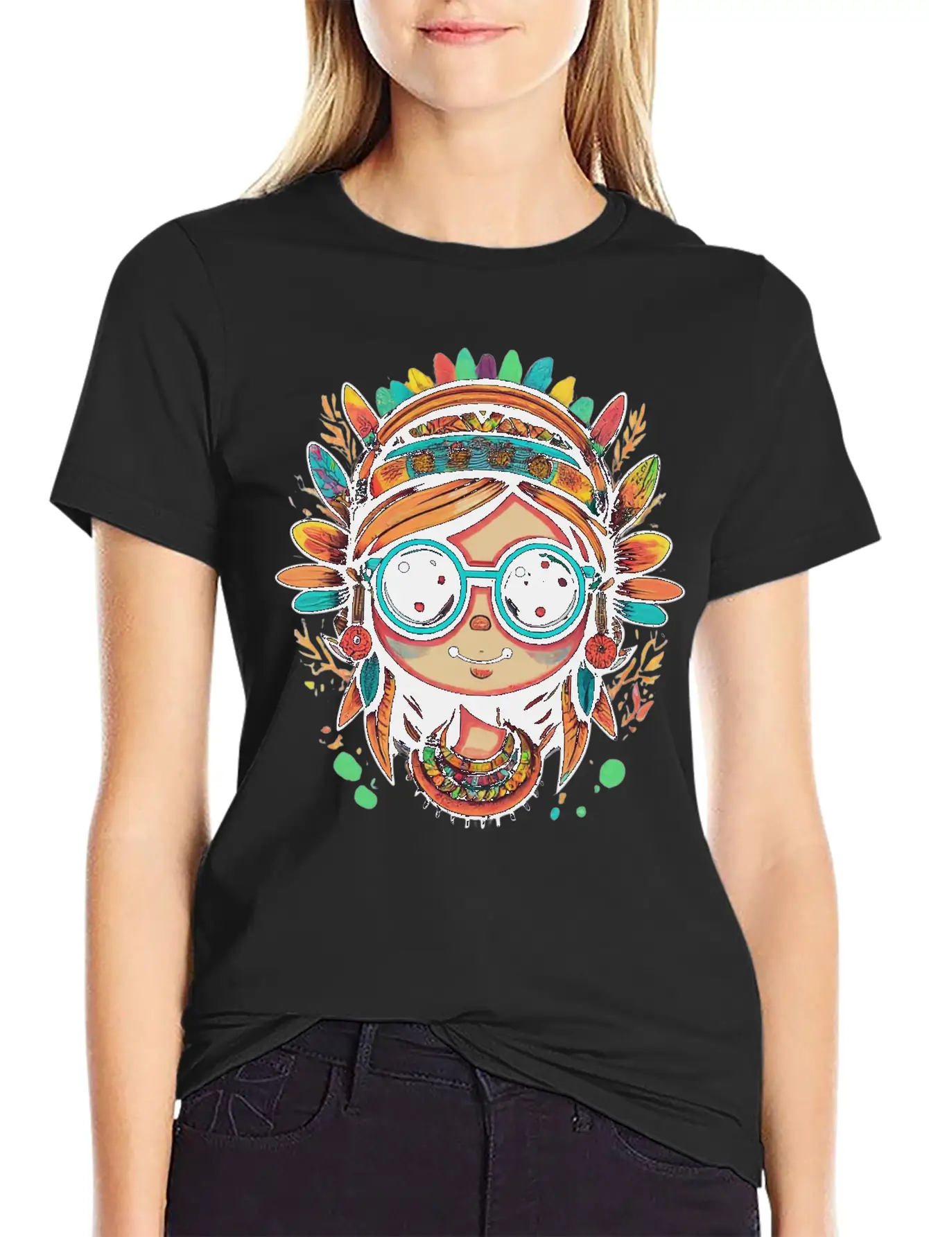 Tribal Girl Cartoon Unisex Casual T-Shirt – Clean Design For Daily Comfort