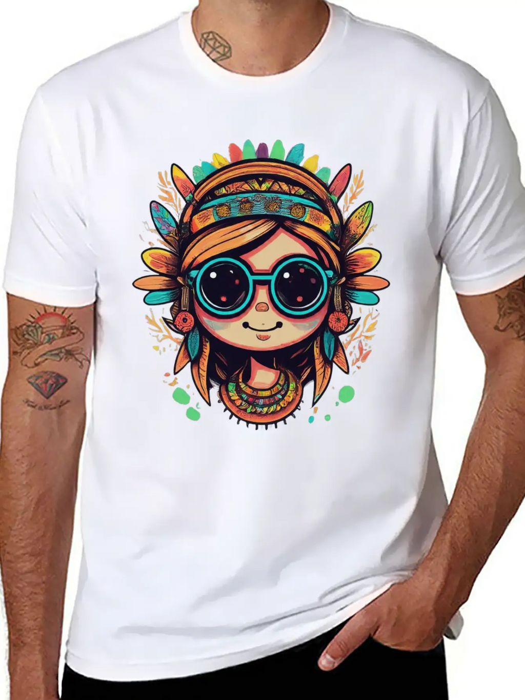 Tribal Girl Cartoon Unisex Casual T-Shirt – Clean Design For Daily Comfort