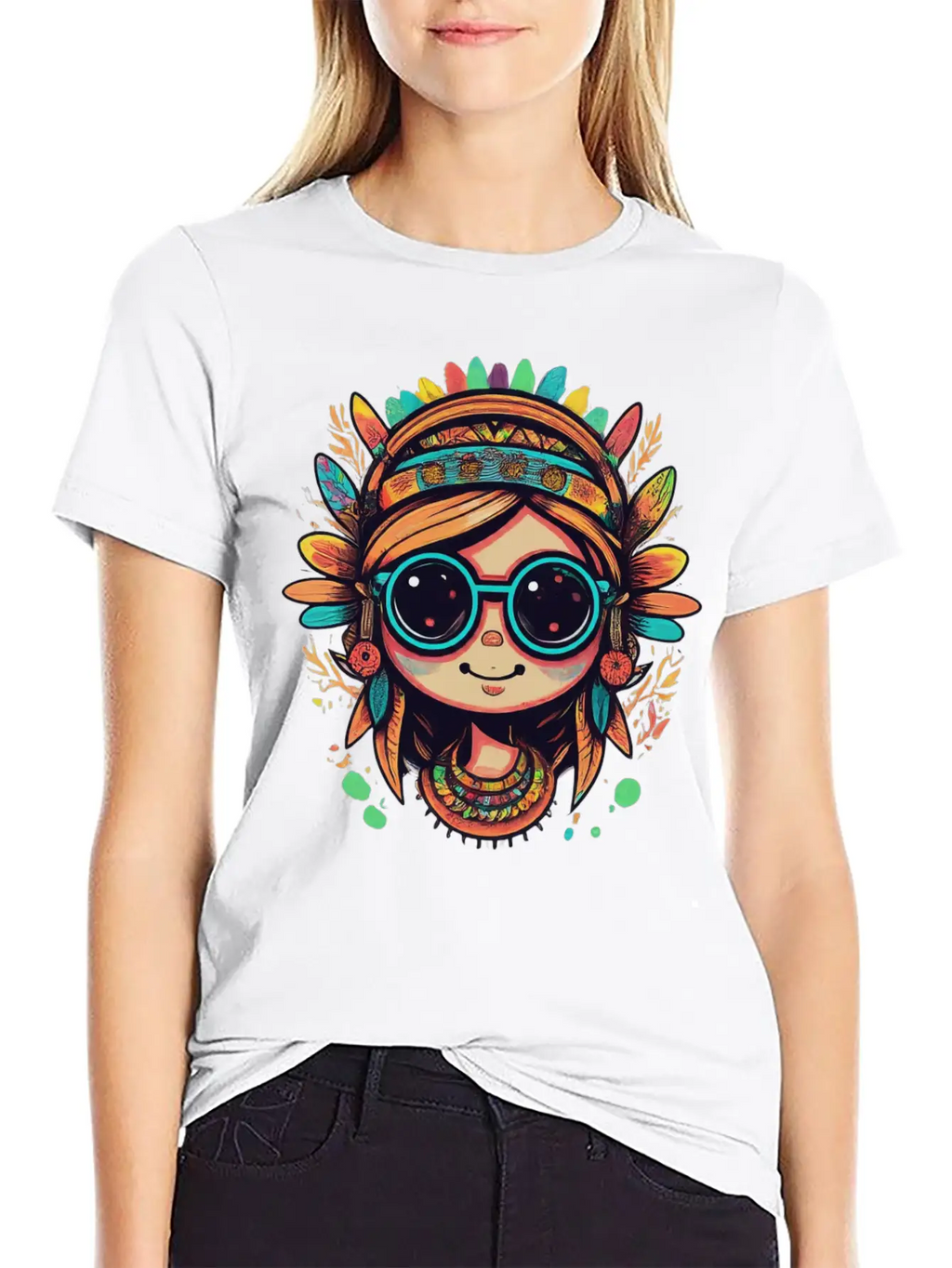 Tribal Girl Cartoon Unisex Casual T-Shirt – Clean Design For Daily Comfort
