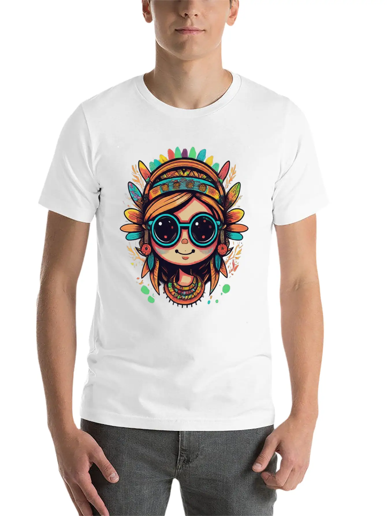 Tribal Girl Cartoon Unisex Casual T-Shirt – Clean Design For Daily Comfort
