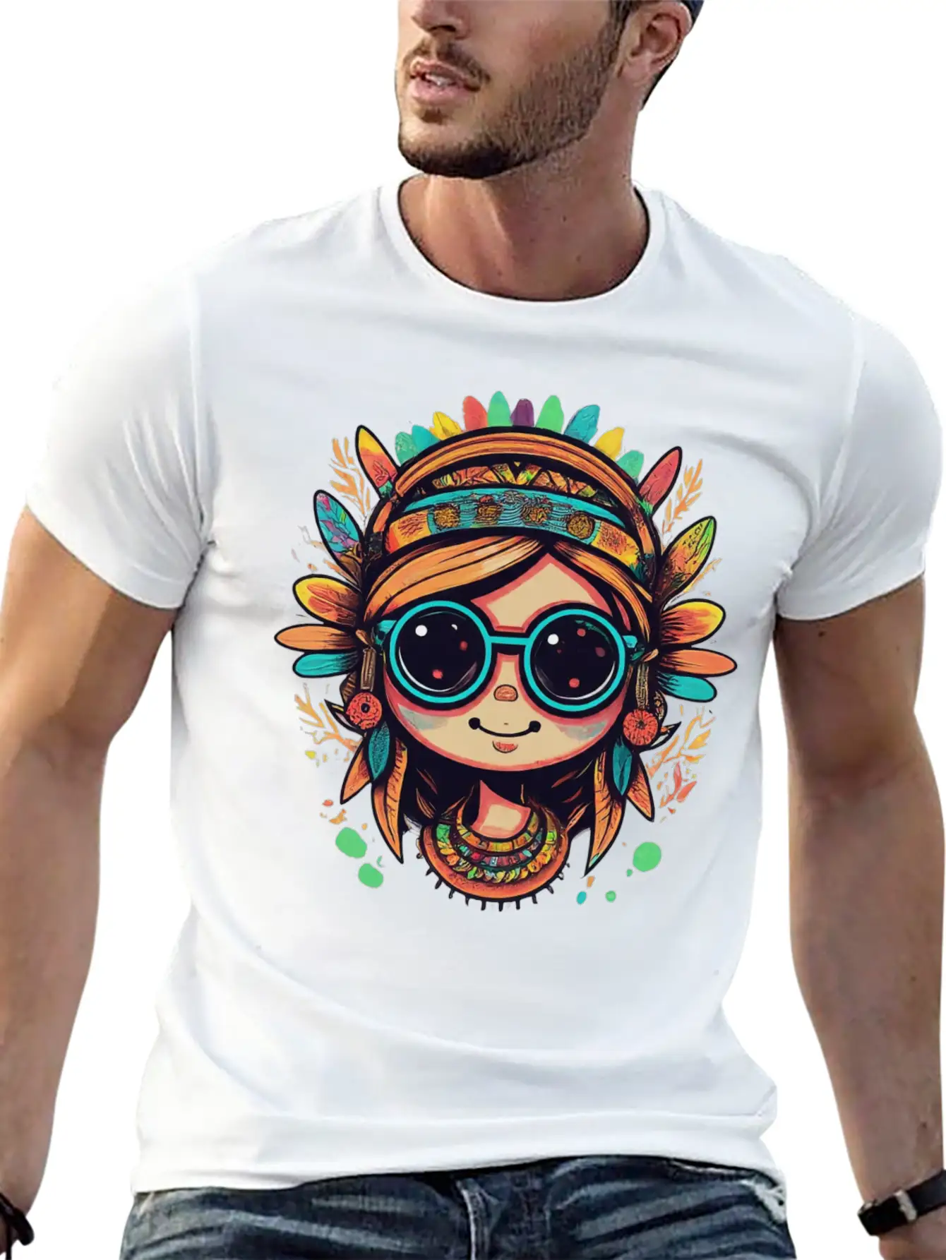 Tribal Girl Cartoon Unisex Casual T-Shirt – Clean Design For Daily Comfort