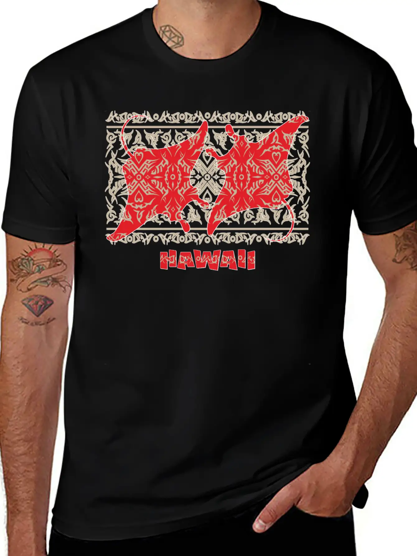 Tribal Manta Ray Red Breathable Soft Cotton T-Shirt – Timeless Casual Look