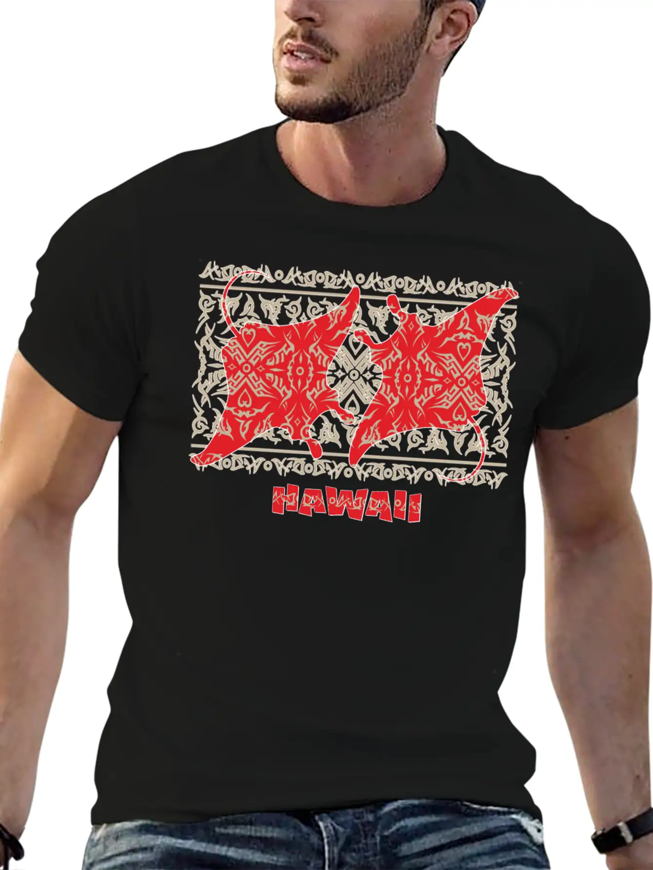 Tribal Manta Ray Red Breathable Soft Cotton T-Shirt – Timeless Casual Look