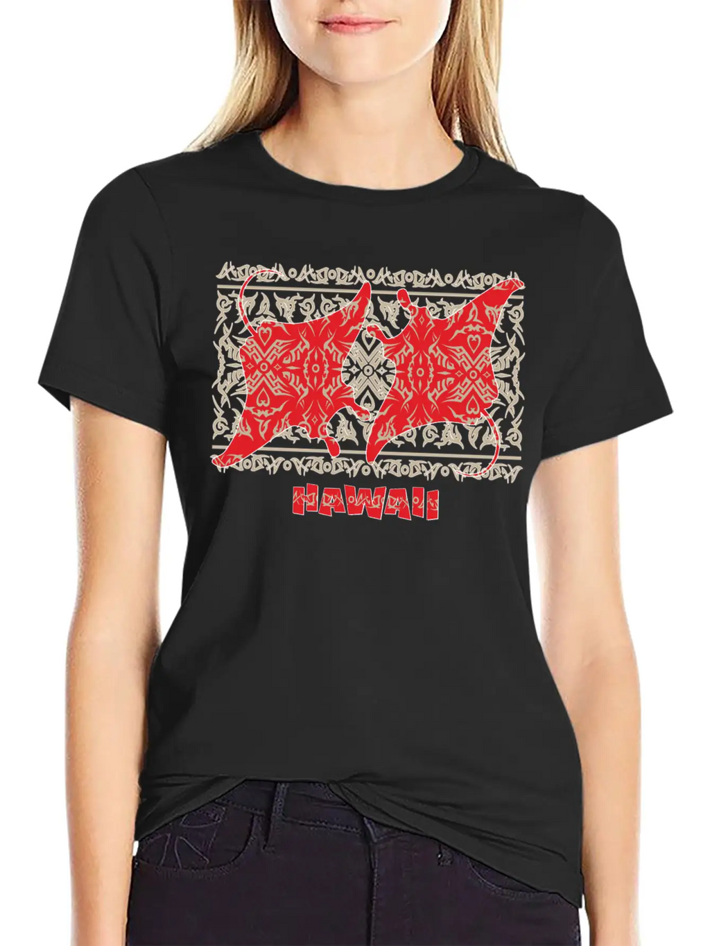 Tribal Manta Ray Red Breathable Soft Cotton T-Shirt – Timeless Casual Look