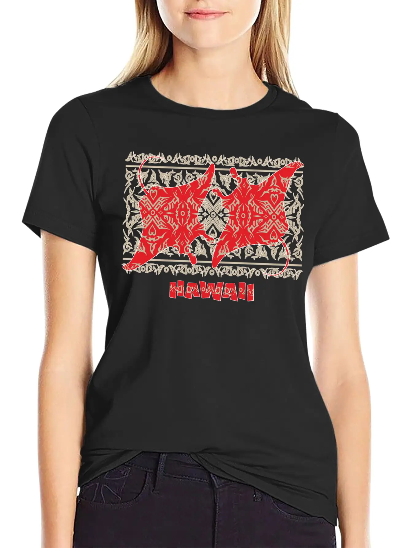 Tribal Manta Ray Red Breathable Soft Cotton T-Shirt – Timeless Casual Look