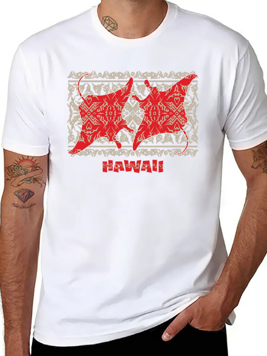 Tribal Manta Ray Red Breathable Soft Cotton T-Shirt – Timeless Casual Look