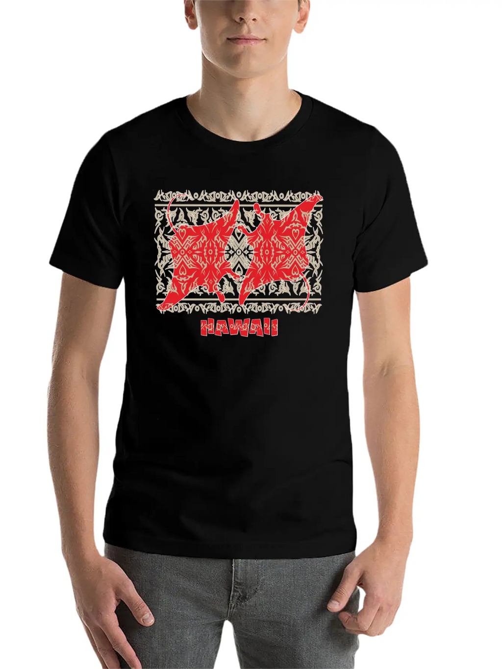 Tribal Manta Ray Red Breathable Soft Cotton T-Shirt – Timeless Casual Look