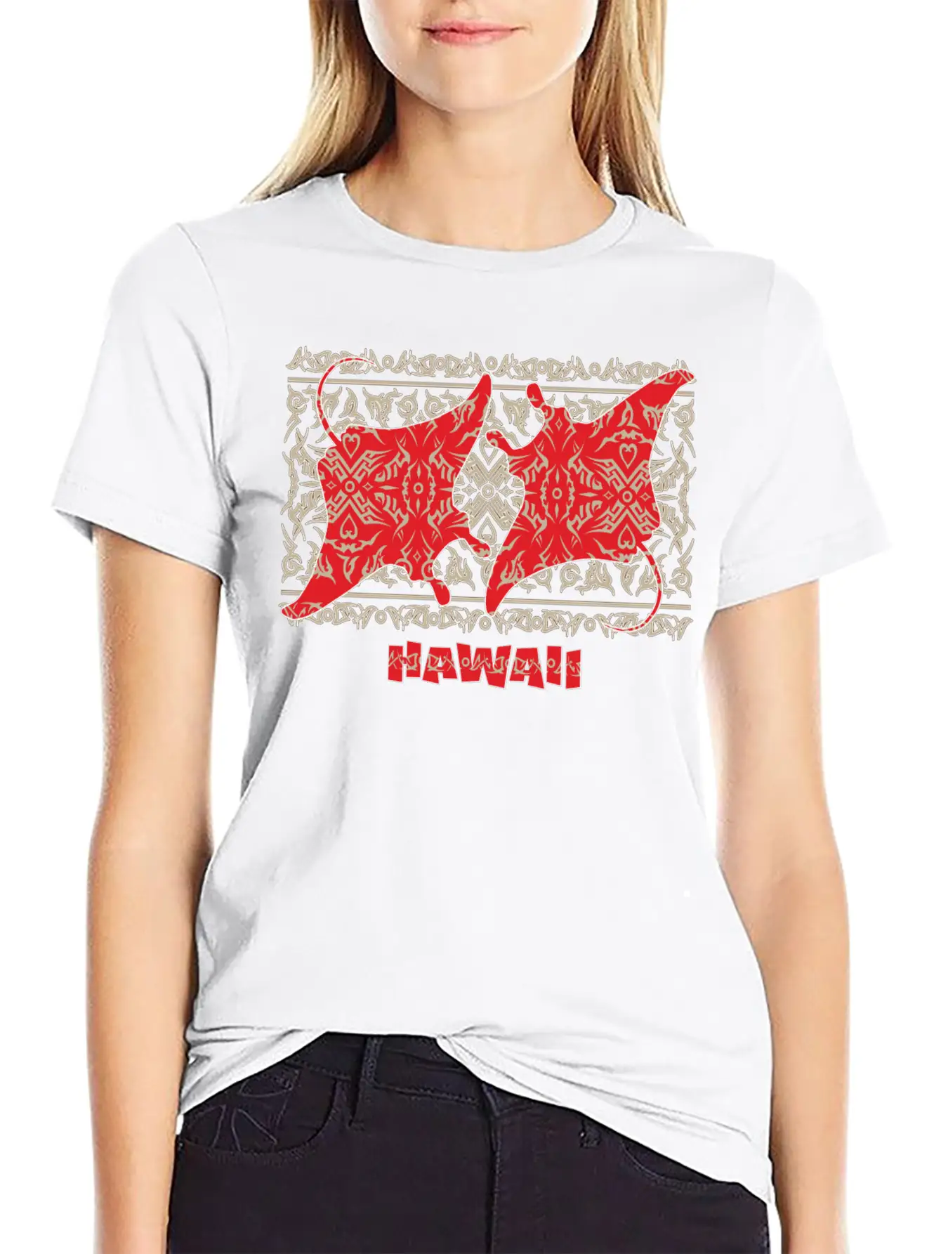 Tribal Manta Ray Red Breathable Soft Cotton T-Shirt – Timeless Casual Look