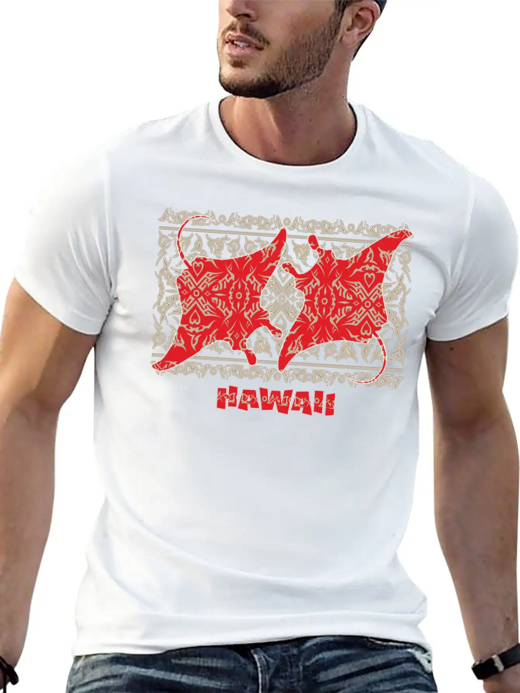 Tribal Manta Ray Red Breathable Soft Cotton T-Shirt – Timeless Casual Look