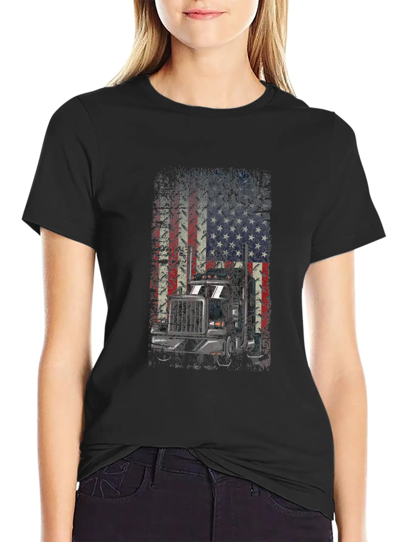Truck Driver USA American Flag July 4th Patriotic Stylish Everyday T-Shirt – Unisex Basic Cotton Tee