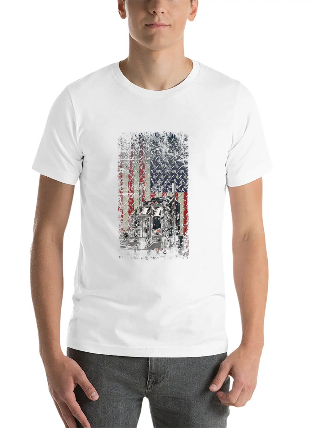 Truck Driver USA American Flag July 4th Patriotic Stylish Everyday T-Shirt – Unisex Basic Cotton Tee