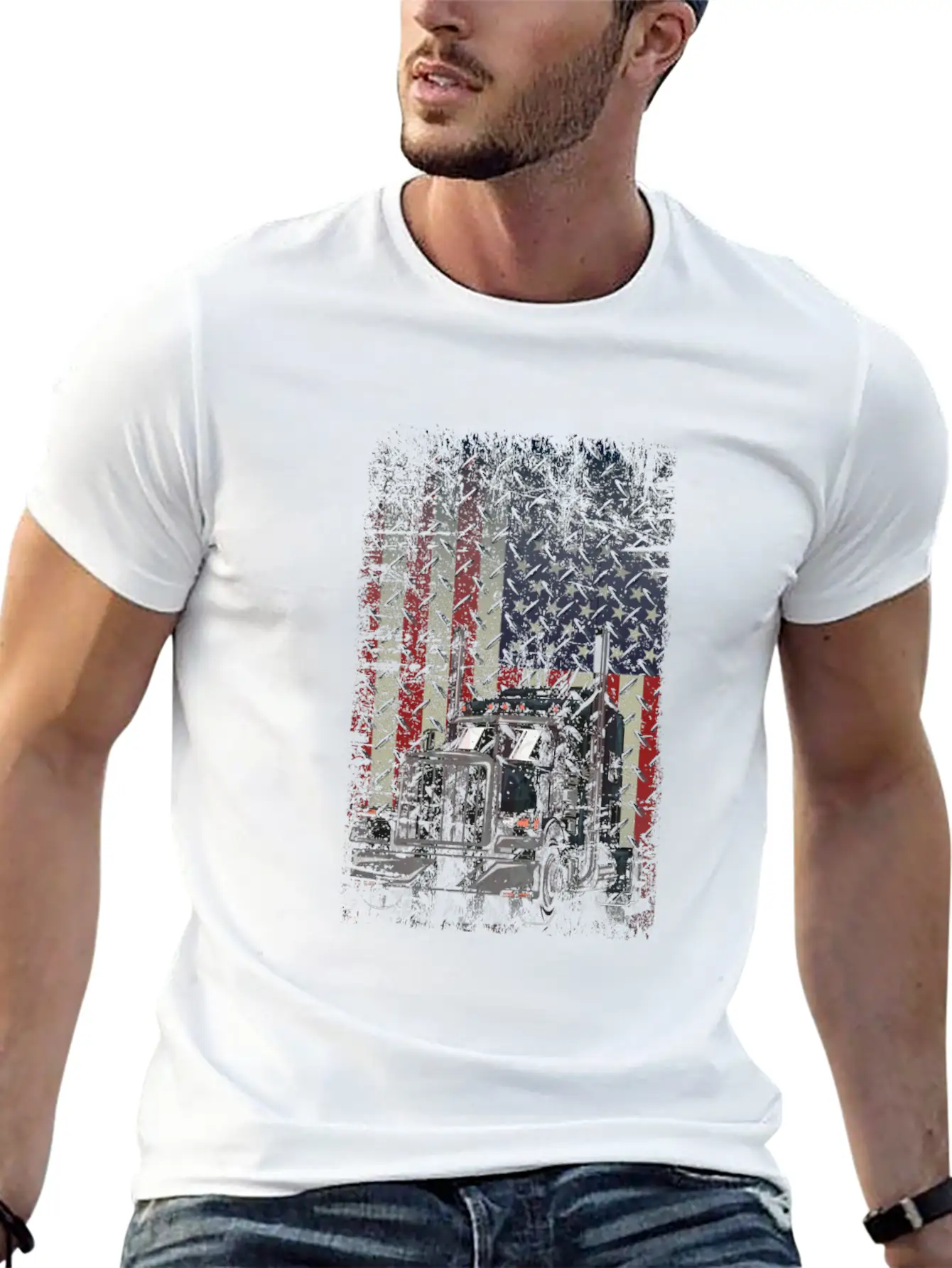 Truck Driver USA American Flag July 4th Patriotic Stylish Everyday T-Shirt – Unisex Basic Cotton Tee