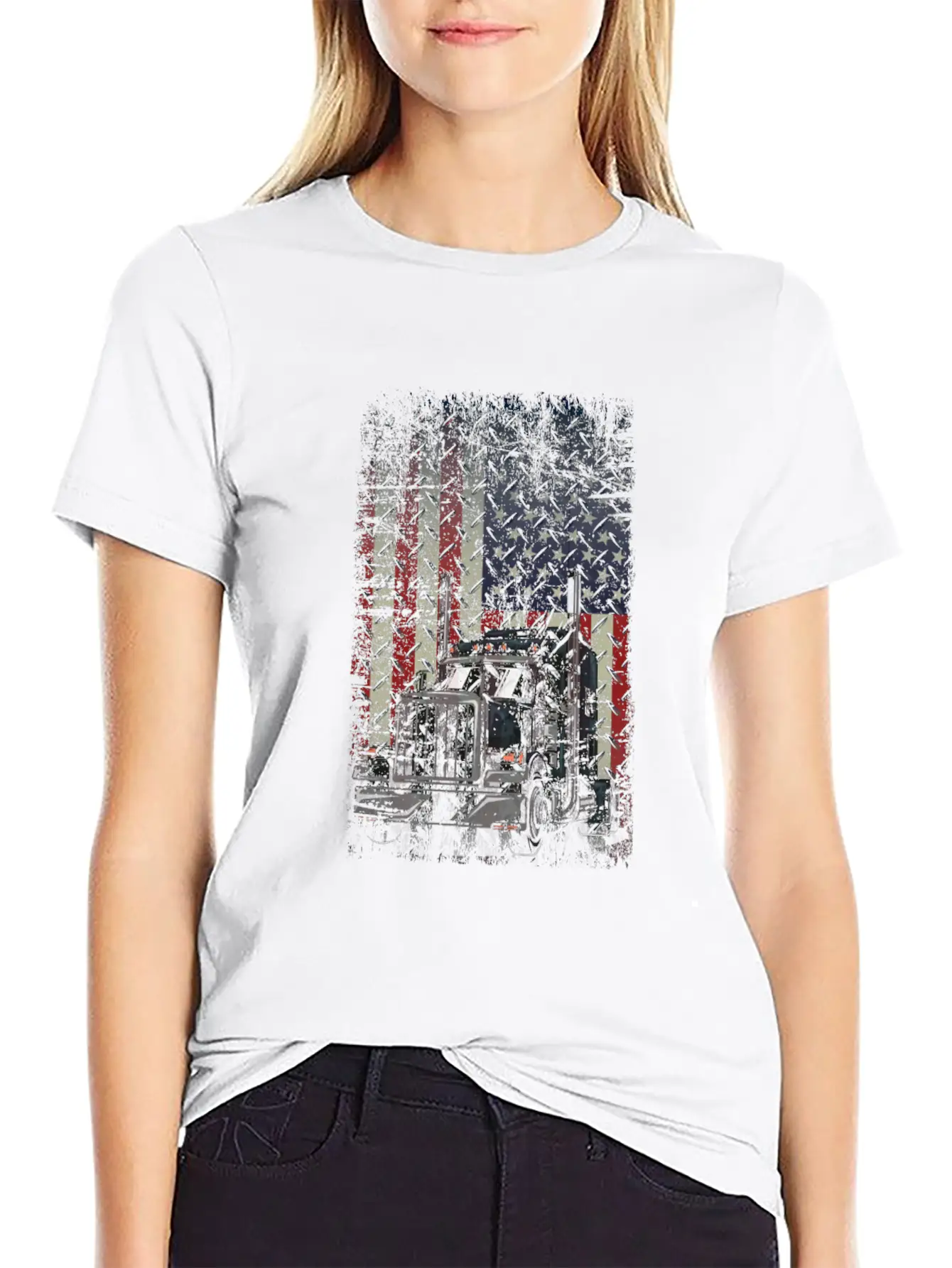 Truck Driver USA American Flag July 4th Patriotic Stylish Everyday T-Shirt – Unisex Basic Cotton Tee