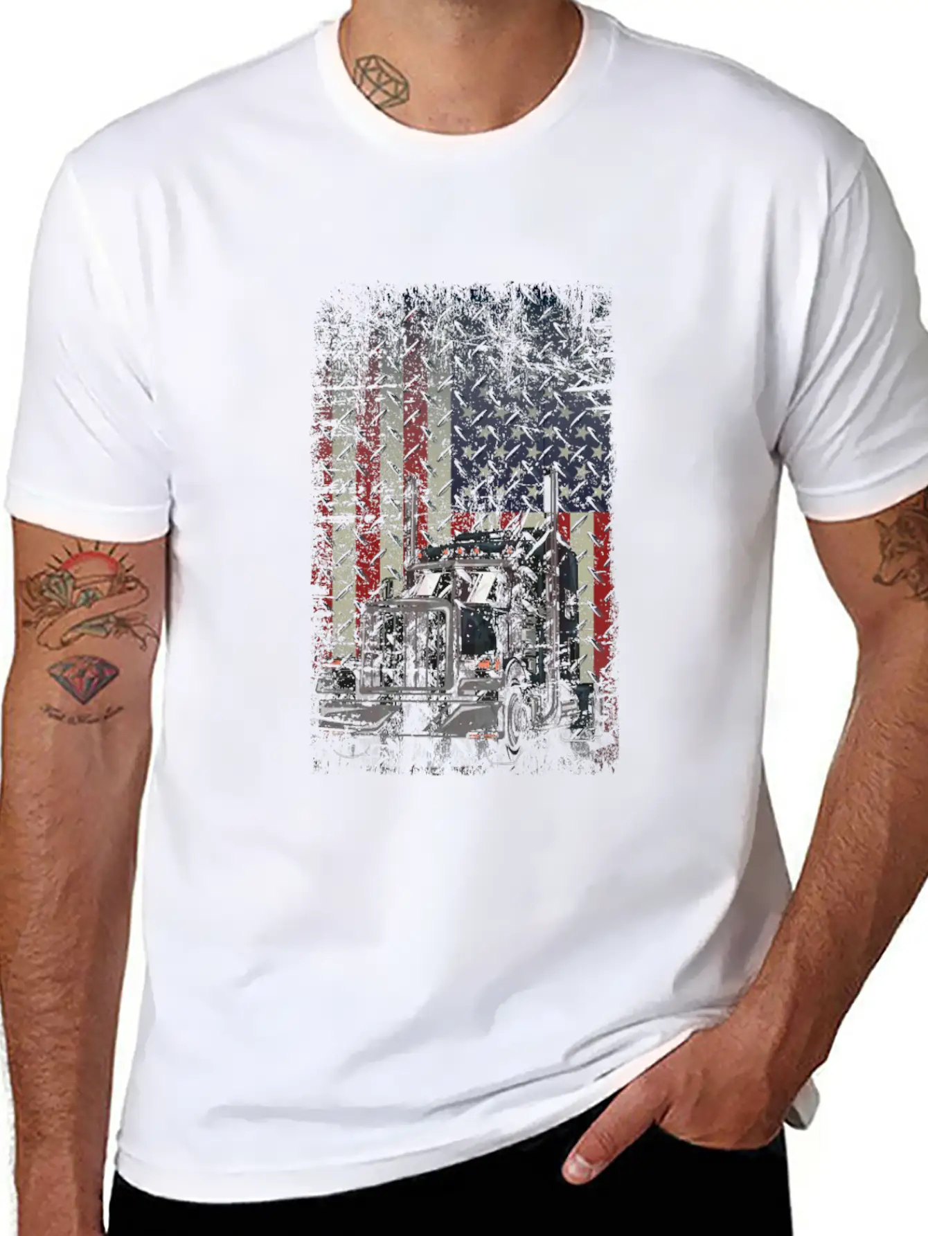 Truck Driver USA American Flag July 4th Patriotic Stylish Everyday T-Shirt – Unisex Basic Cotton Tee