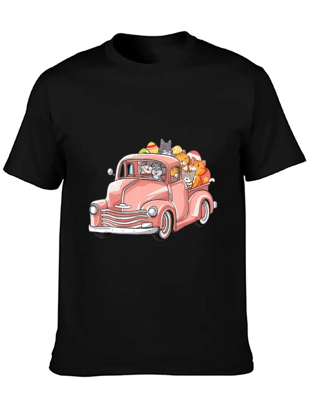 Truck With Cats Bunny Cute Easter Day Gift Men Essential Cotton Tee For Daily Outfits – Unisex Style