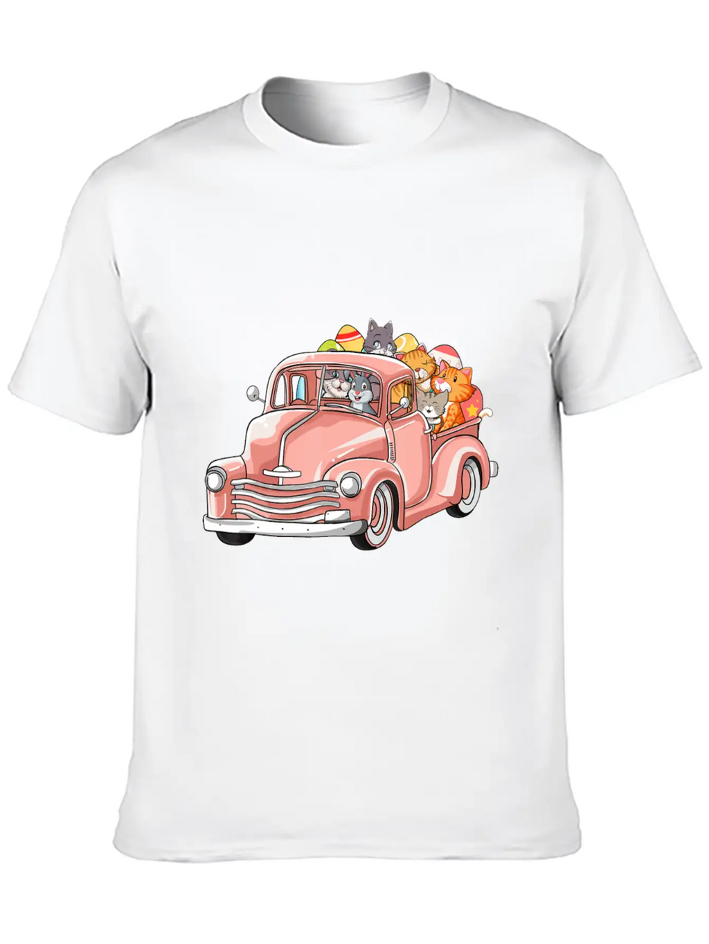 Truck With Cats Bunny Cute Easter Day Gift Men Essential Cotton Tee For Daily Outfits – Unisex Style