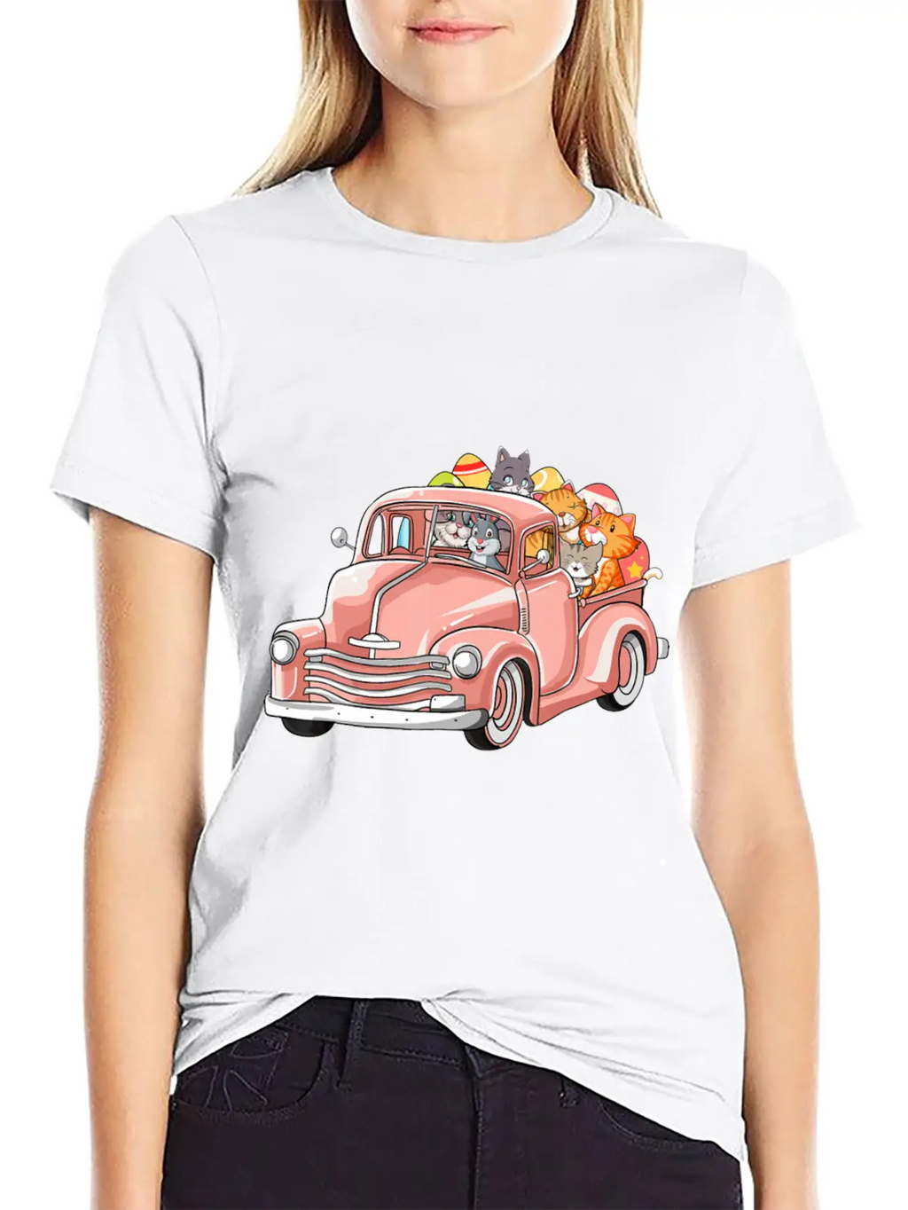 Truck With Cats Bunny Cute Easter Day Gift Men Essential Cotton Tee For Daily Outfits – Unisex Style