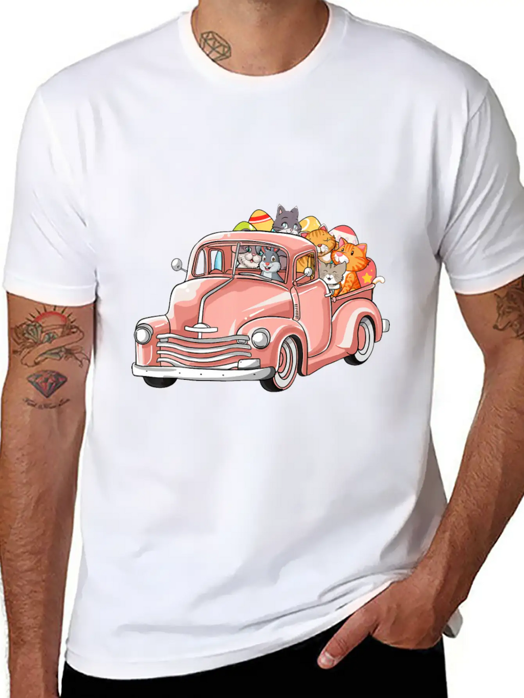 Truck With Cats Bunny Cute Easter Day Gift Men Essential Cotton Tee For Daily Outfits – Unisex Style