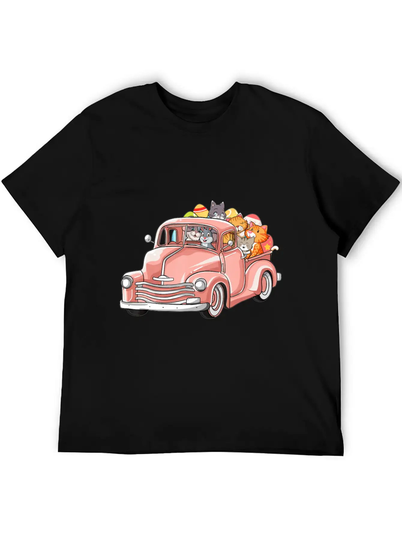 Truck With Cats Bunny Cute Easter Day Gift Men Essential Cotton Tee For Daily Outfits – Unisex Style