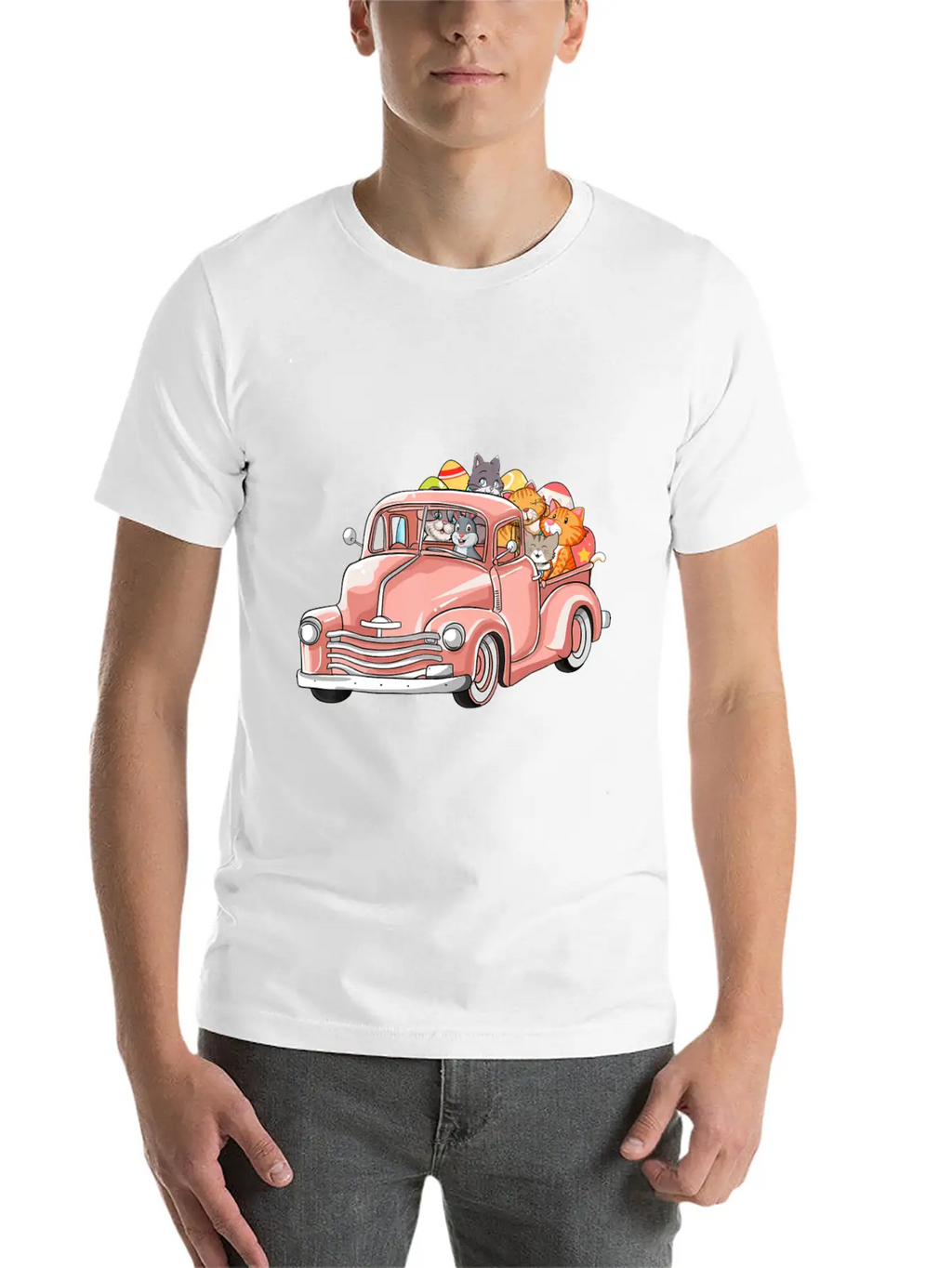 Truck With Cats Bunny Cute Easter Day Gift Men Essential Cotton Tee For Daily Outfits – Unisex Style