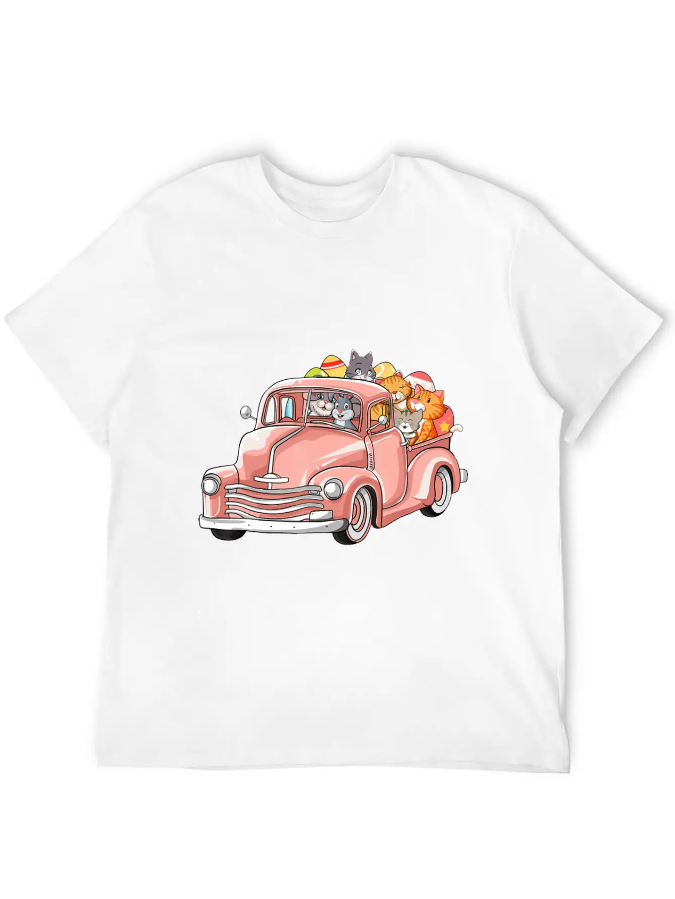 Truck With Cats Bunny Cute Easter Day Gift Men Essential Cotton Tee For Daily Outfits – Unisex Style