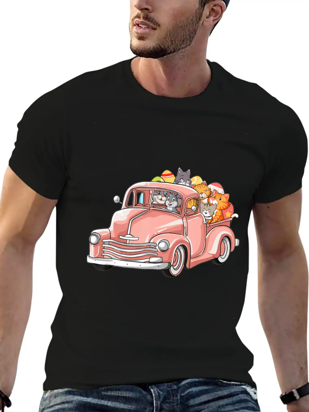 Truck With Cats Bunny Cute Easter Day Gift Men Essential Cotton Tee For Daily Outfits – Unisex Style