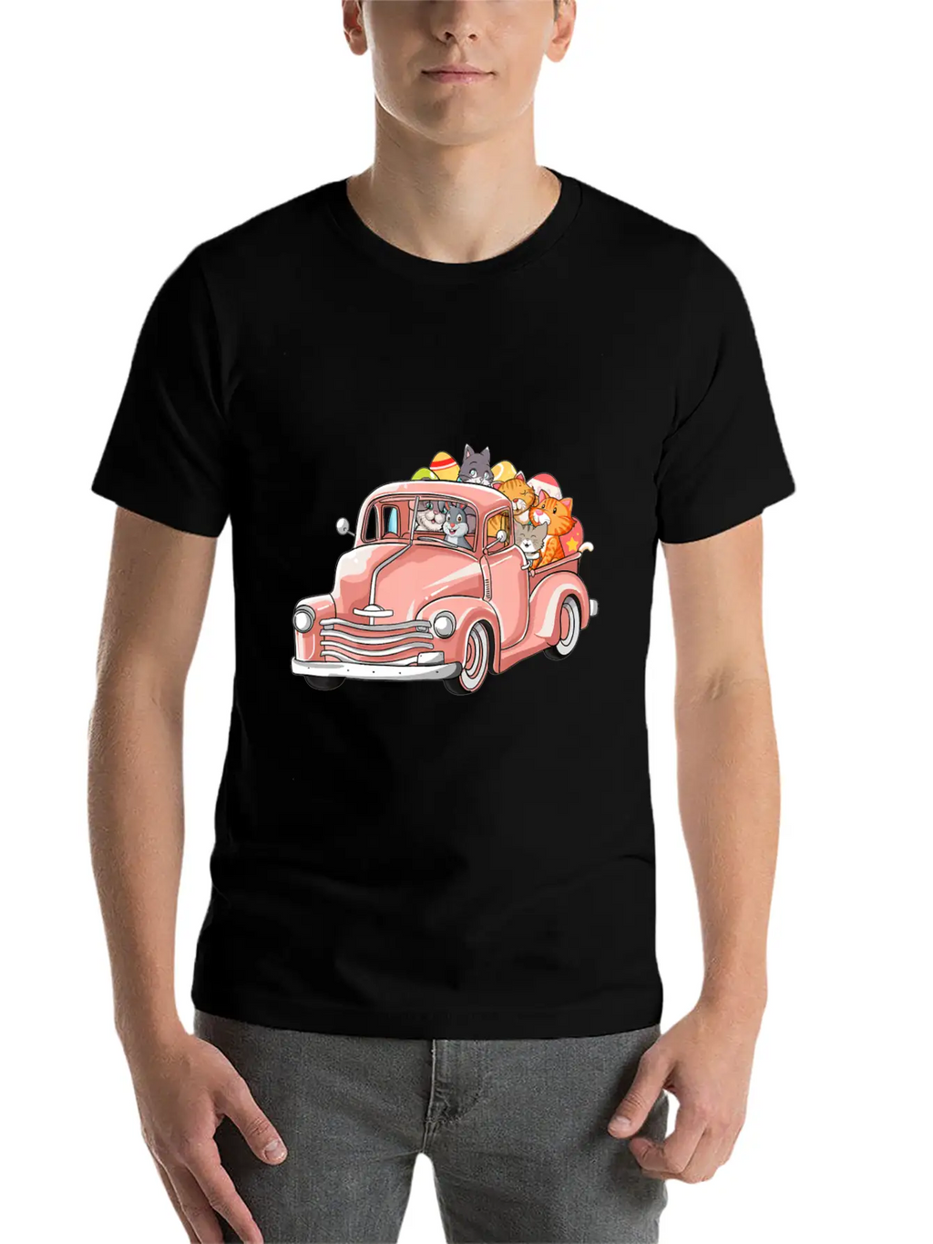 Truck With Cats Bunny Cute Easter Day Gift Men Essential Cotton Tee For Daily Outfits – Unisex Style